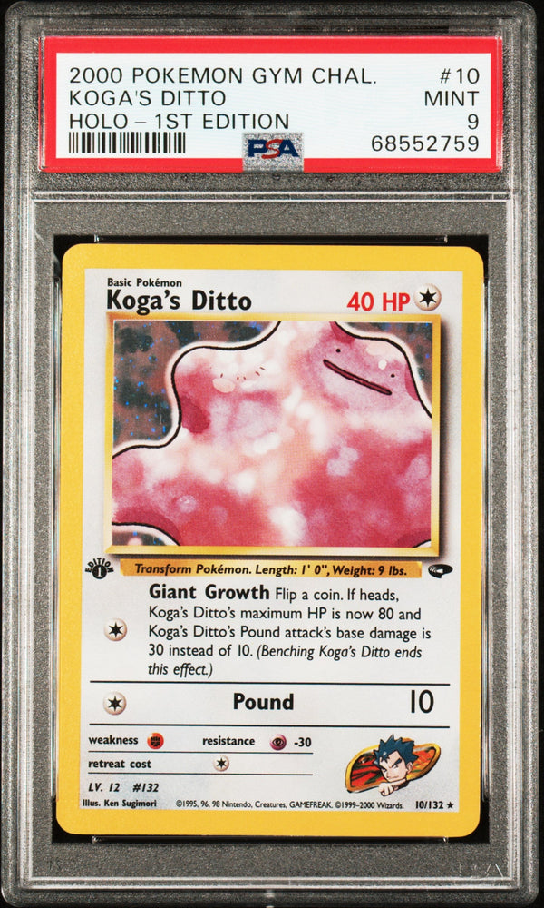 Graded 2000 PKM Gym Challenge #10 Koga's Ditto Holo 1st Edition Trading Card Game PSA 9 Mint (ONLINE ORDER ONLY)