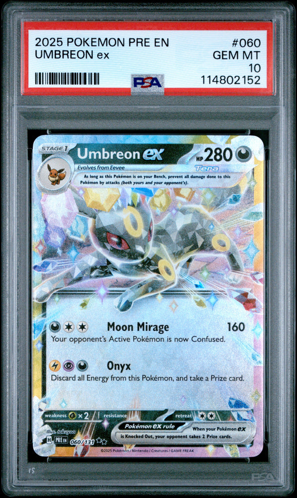 Graded 2025 PKM Pre En-Prismatic Evolutions #060 Umbreon Ex Trading Card Game PSA 10 Gem Mint (ONLINE ORDER ONLY)