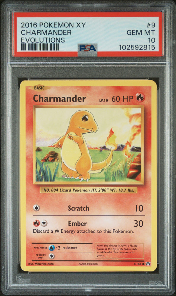 Graded 2016 PKM Xy Evolutions #9 Charmander Evolutions Trading Card Game PSA 10 Gem Mint (ONLINE ORDER ONLY)