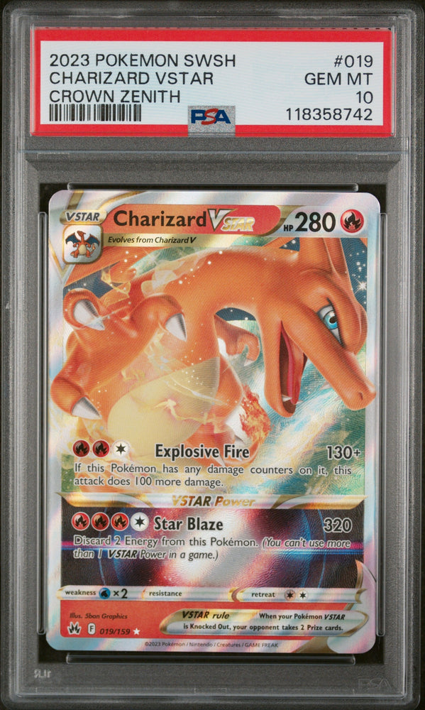 Graded 2023 PKM Sword And Shield Crown Zenith #019 Charizard Vstar Crown Zenith Trading Card Game PSA 10 Gem Mint (ONLINE ORDER ONLY)
