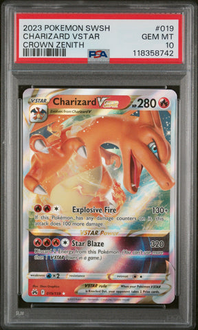 Graded 2023 PKM Sword And Shield Crown Zenith #019 Charizard Vstar Crown Zenith Trading Card Game PSA 10 Gem Mint (ONLINE ORDER ONLY)