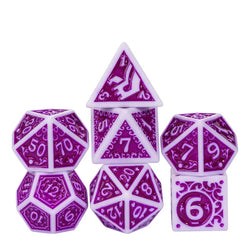 White with Purple rregular Pattern Fill: 7-Piece Acrylic Dice Set (Online Only)