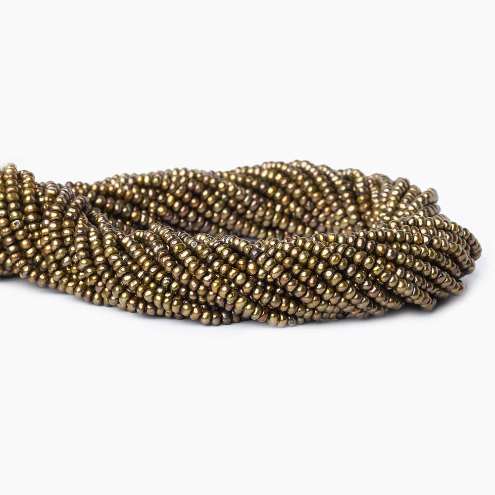 3mm Brass Green Center Drilled Button Pearls, 15 inch, 189 pieces (ONLINE ORDER ONLY)