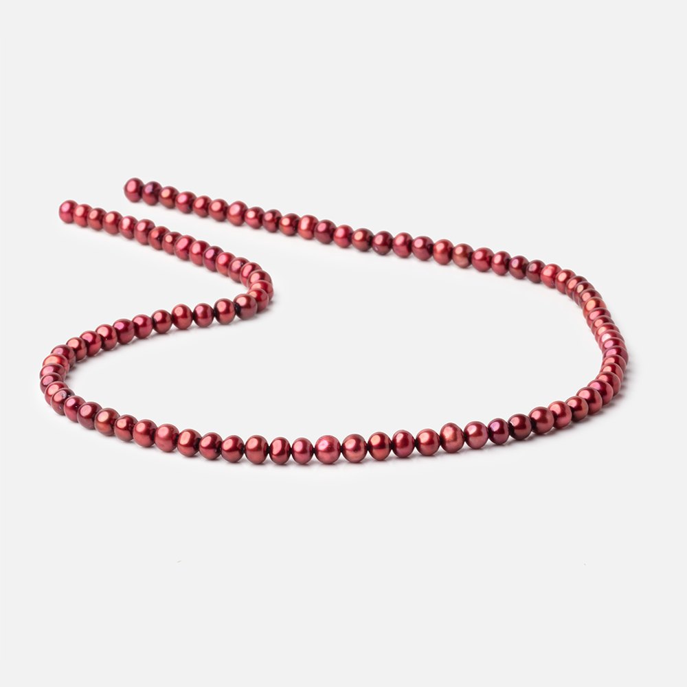 5x4mm Berry Red Off Round Freshwater Pearls 15 inch 98 pieces (ONLINE ORDER ONLY)