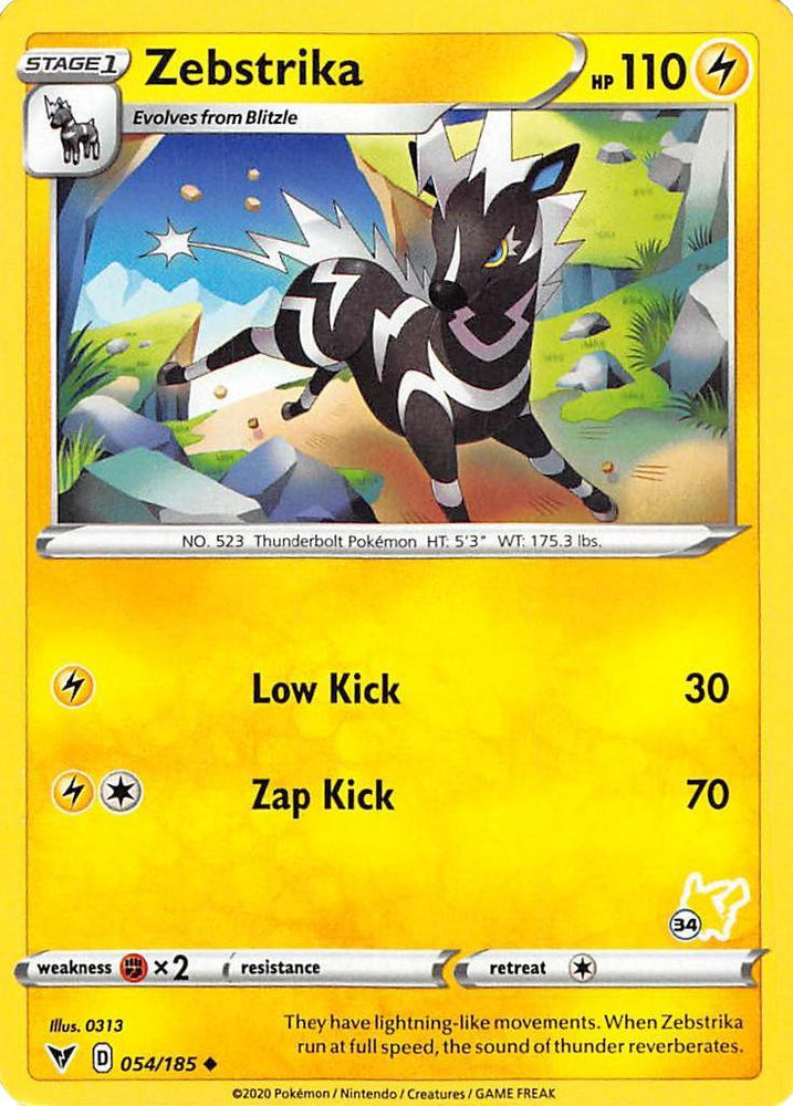 Zebstrika (054/185) (Pikachu Stamp #34) [Battle Academy 2022] (Online Only)