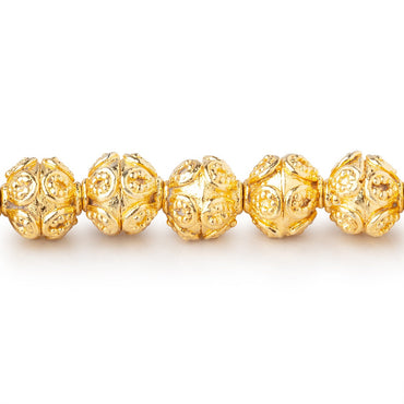 8mm 22kt Gold Plated Copper Bali Style Round Beads 8 inch 27 pieces (ONLINE ORDER ONLY)