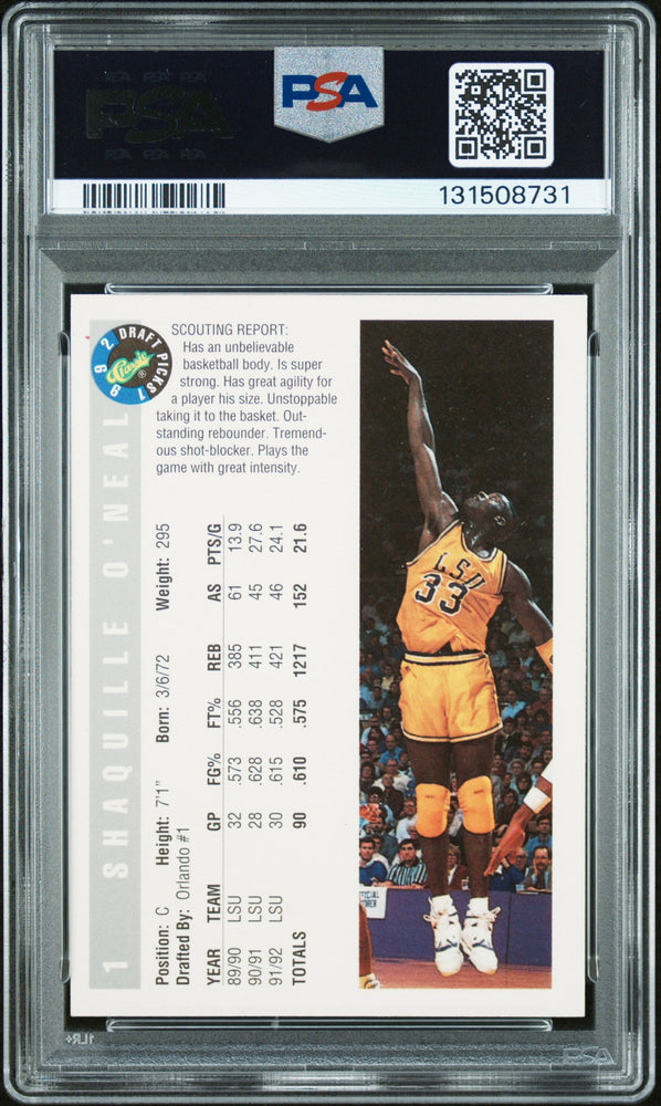 Graded 1992 Classic Draft Picks Shaquille O'Neal #1 Rookie RC Basketball Card PSA 10 Auto Grade Gem Mint (ONLINE ORDER ONLY)