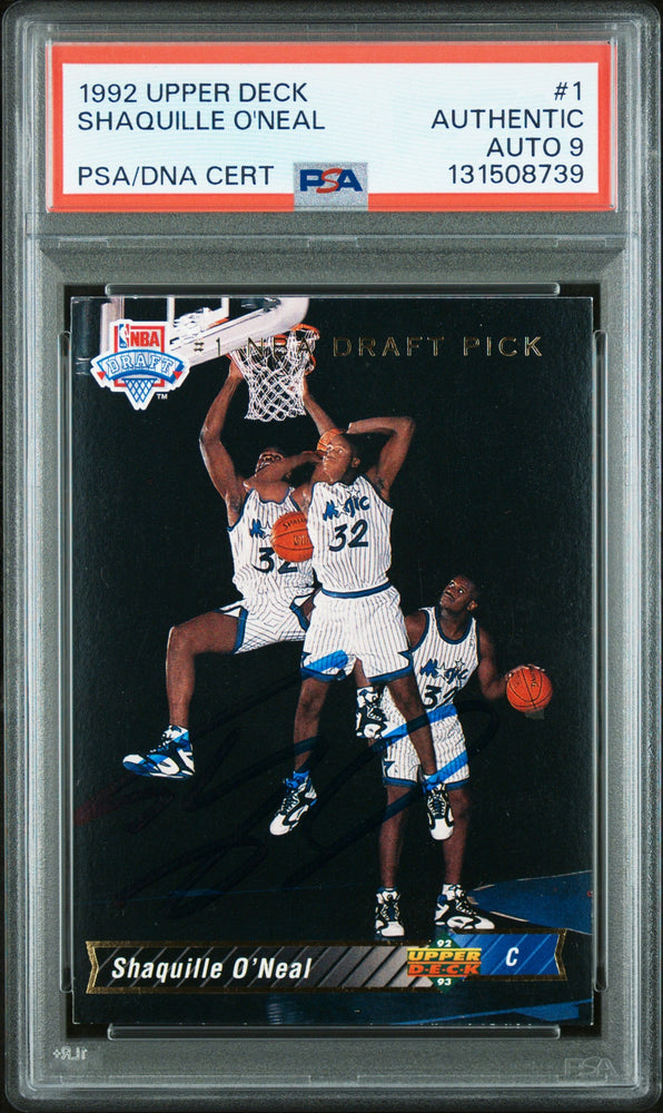 Graded 1992-93 Upper Deck Shaquille O'Neal #1 Rookie RC Basketball Card PSA 9 Auto Grade Mint (ONLINE ORDER ONLY)