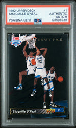 Graded 1992-93 Upper Deck Shaquille O'Neal #1 Rookie RC Basketball Card PSA 9 Auto Grade Mint (ONLINE ORDER ONLY)