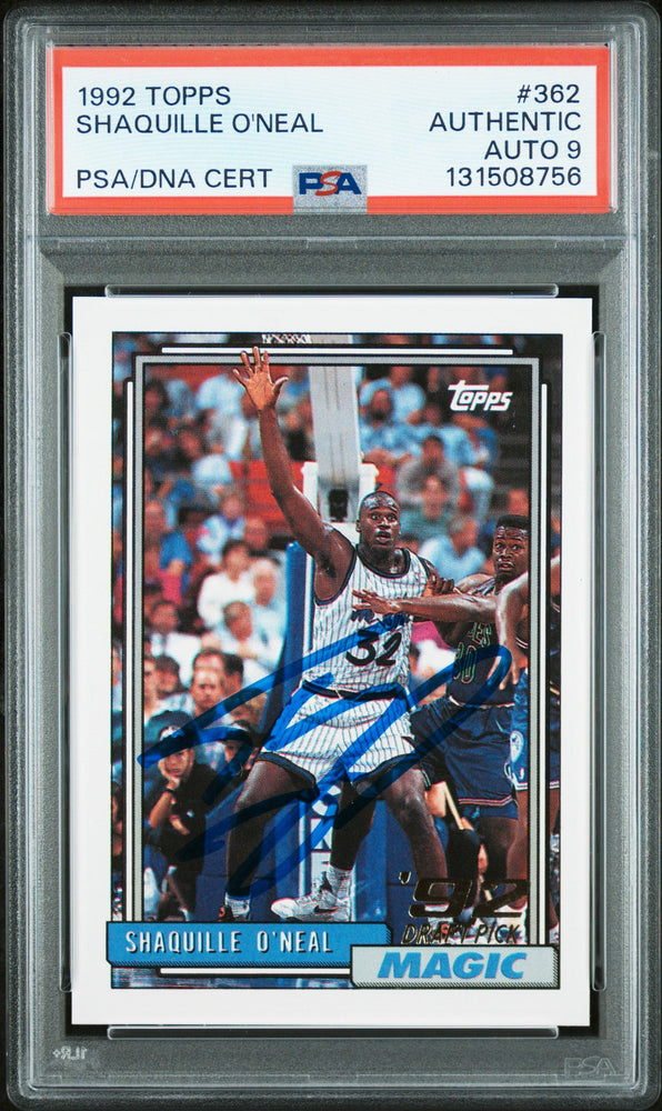 Graded 1992-93 Topps Shaquille O'Neal #362 Rookie RC Basketball Card PSA 9 Auto Grade Mint (ONLINE ORDER ONLY)