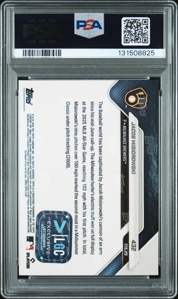 Graded 2025 Topps Now Jacob Misiorowski #432 Orange Foil /25 Rookie RC Baseball Card PSA 10 Auto Grade Gem Mint (ONLINE ORDER ONLY)