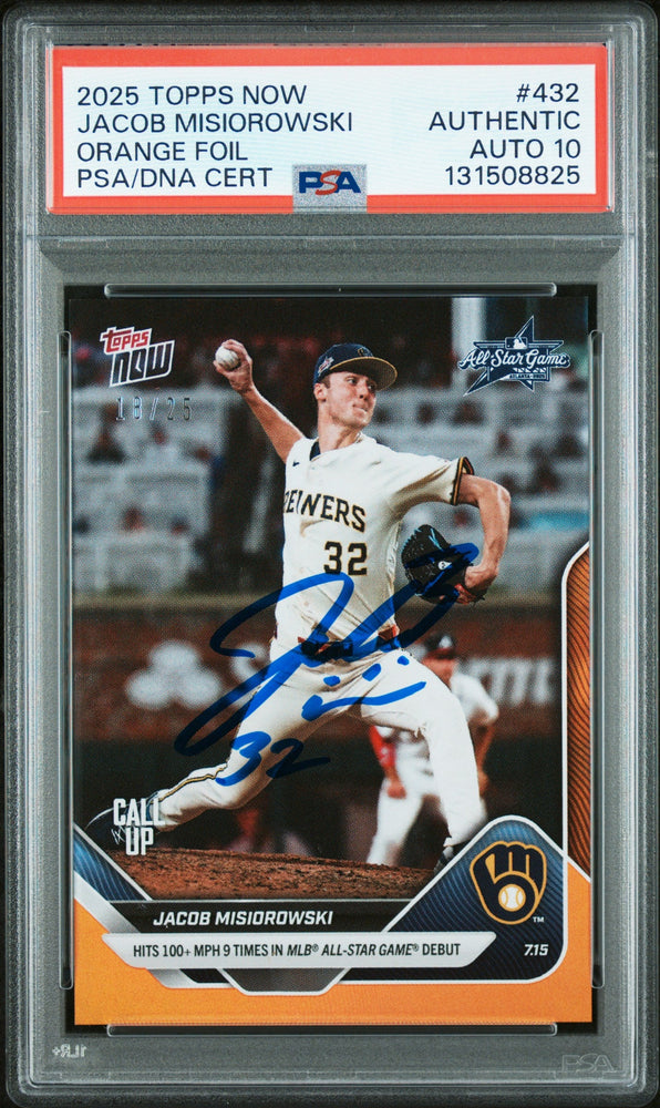 Graded 2025 Topps Now Jacob Misiorowski #432 Orange Foil /25 Rookie RC Baseball Card PSA 10 Auto Grade Gem Mint (ONLINE ORDER ONLY)