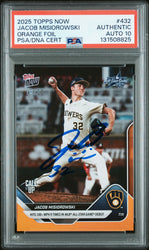 Graded 2025 Topps Now Jacob Misiorowski #432 Orange Foil /25 Rookie RC Baseball Card PSA 10 Auto Grade Gem Mint (ONLINE ORDER ONLY)