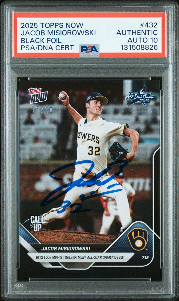 Graded 2025 Topps Now Jacob Misiorowski #432 Black Foil /10 Rookie RC Baseball Card PSA 10 Auto Grade Gem Mint (ONLINE ORDER ONLY)