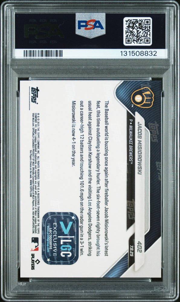 Graded 2025 Topps Now Jacob Misiorowski #402 Red Foil /5 Rookie RC Baseball Card PSA 9 Auto Grade Mint (ONLINE ORDER ONLY)