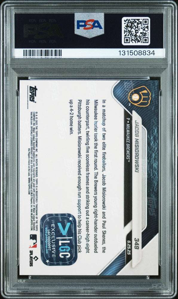 Graded 2025 Topps Now Jacob Misiorowski #349 Gold Foil /50 Rookie RC Baseball Card PSA 10 Auto Grade Gem Mint (ONLINE ORDER ONLY)
