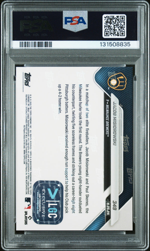 Graded 2025 Topps Now Jacob Misiorowski #349 Rookie RC Baseball Card PSA 9 Auto Grade Mint (ONLINE ORDER ONLY)