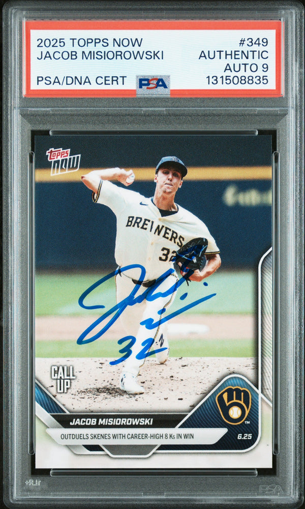 Graded 2025 Topps Now Jacob Misiorowski #349 Rookie RC Baseball Card PSA 9 Auto Grade Mint (ONLINE ORDER ONLY)