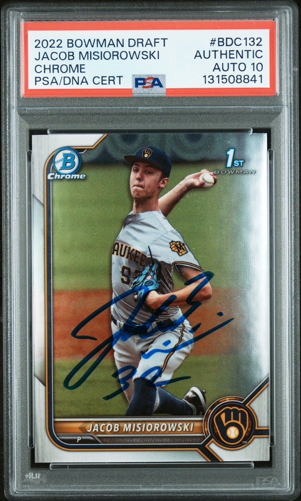 Graded 2022 Topps Bowman Draft Jacob Misiorowski #BDC-132 Chrome Rookie RC Baseball Card PSA 10 Auto Grade Gem Mint (ONLINE ORDER ONLY)