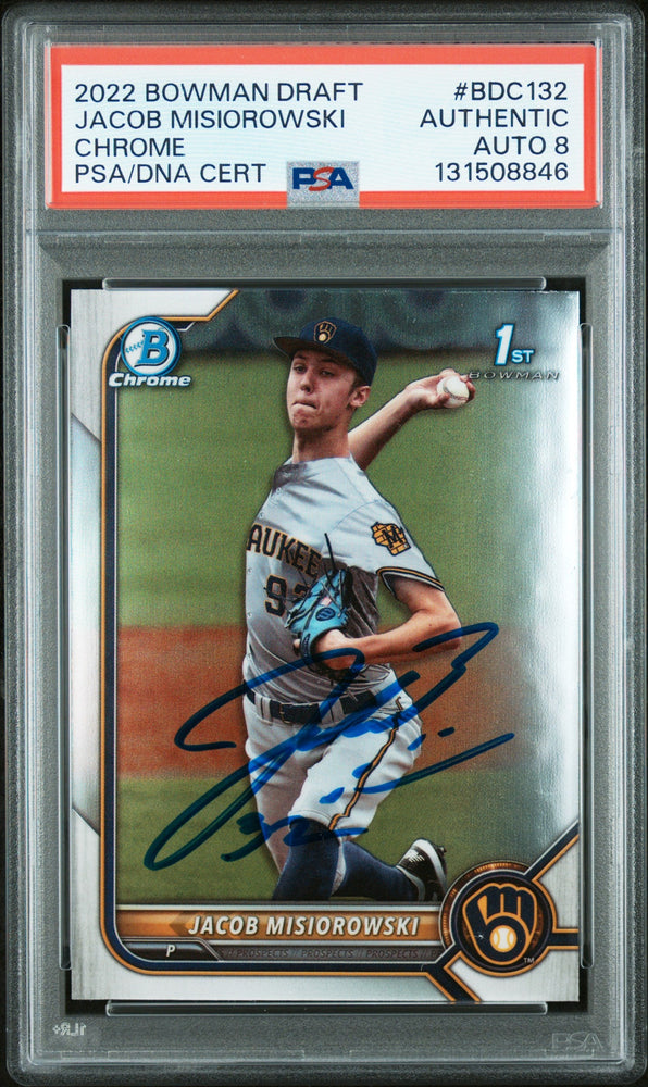 Graded 2022 Topps Bowman Draft Jacob Misiorowski #BDC-132 Chrome Rookie RC Baseball Card PSA 8 Auto Grade Near Mint (ONLINE ORDER ONLY)