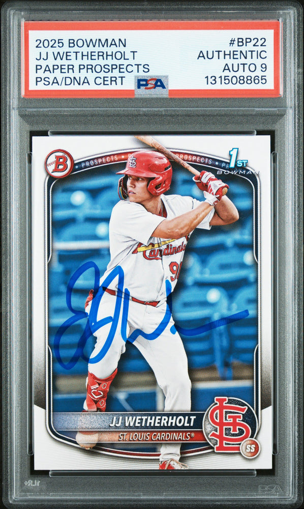 Graded 2025 Topps Bowman JJ Wetherholt #BP-22 Prospects Rookie RC Baseball Card PSA 9 Auto Grade Mint