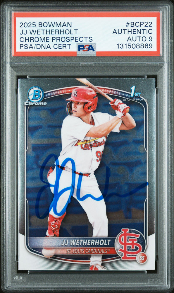 Graded 2025 Topps Bowman JJ Wetherholt #BCP-22 Chrome Prospects Rookie RC Baseball Card PSA 9 Auto Grade Mint (ONLINE ORDER ONLY)
