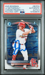 Graded 2025 Topps Bowman JJ Wetherholt #BCP-22 Chrome Prospects Rookie RC Baseball Card PSA 8 Auto Grade Near Mint (ONLINE ORDER ONLY)