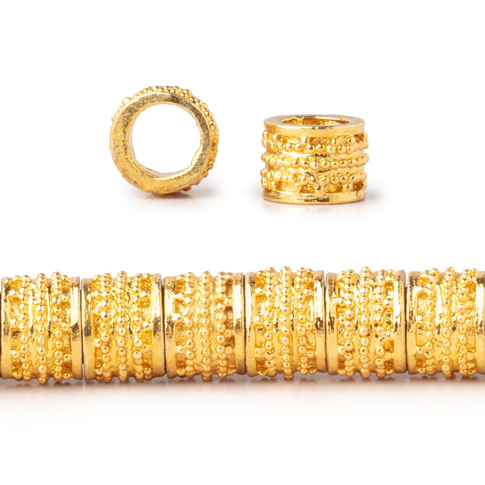 7x9mm 22kt Gold Plated Copper Miligrain Tube Beads 8 inch 30 pieces Large Hole (ONLINE ORDER ONLY)