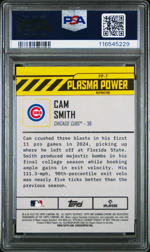 Graded 2024 Topps Bowman Draft Cam Smith #PP7 Plasma Power Refractor /250 Rookie RC Baseball Card PSA 10 Gem Mint (ONLINE ORDER ONLY)