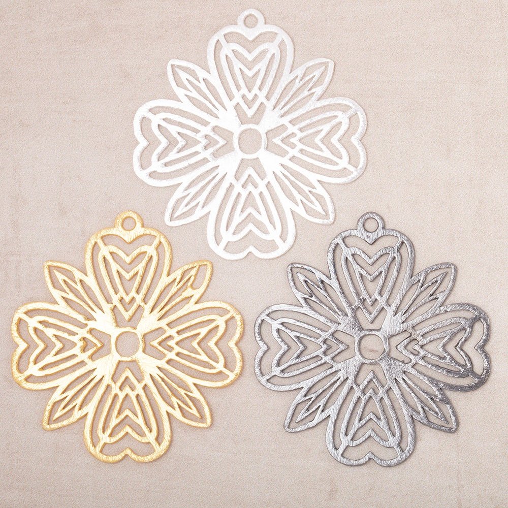 41mm Brushed Filigree Flower Charm Set of 2 pieces (ONLINE ORDER ONLY)
