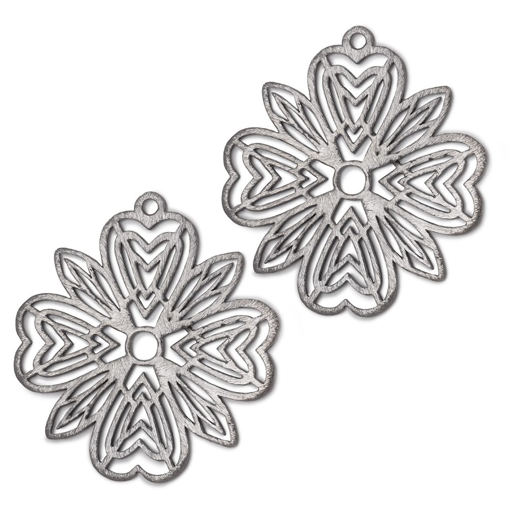 41mm Brushed Filigree Flower Charm Set of 2 pieces (ONLINE ORDER ONLY)