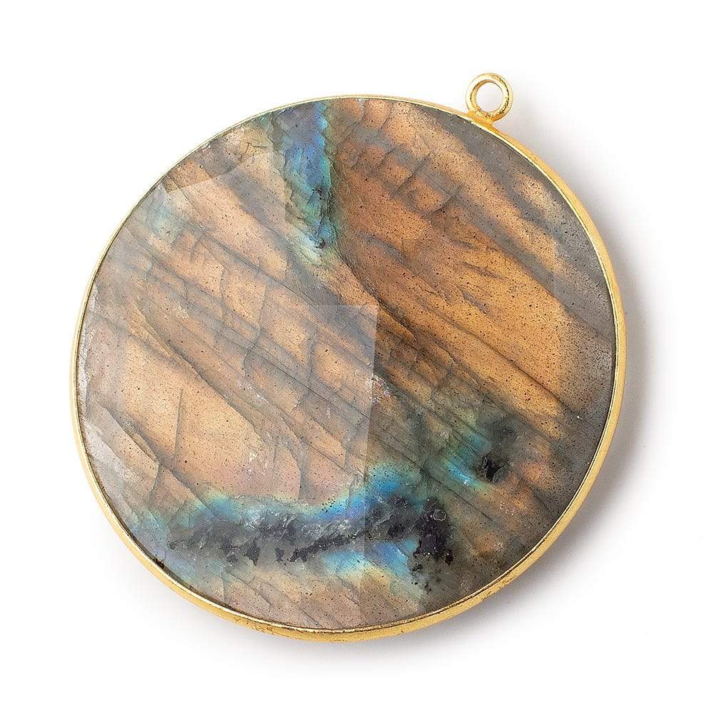 41mm Vermeil Bezeled Labradorite Faceted Coin Pendant 1 piece (ONLINE ORDER ONLY)