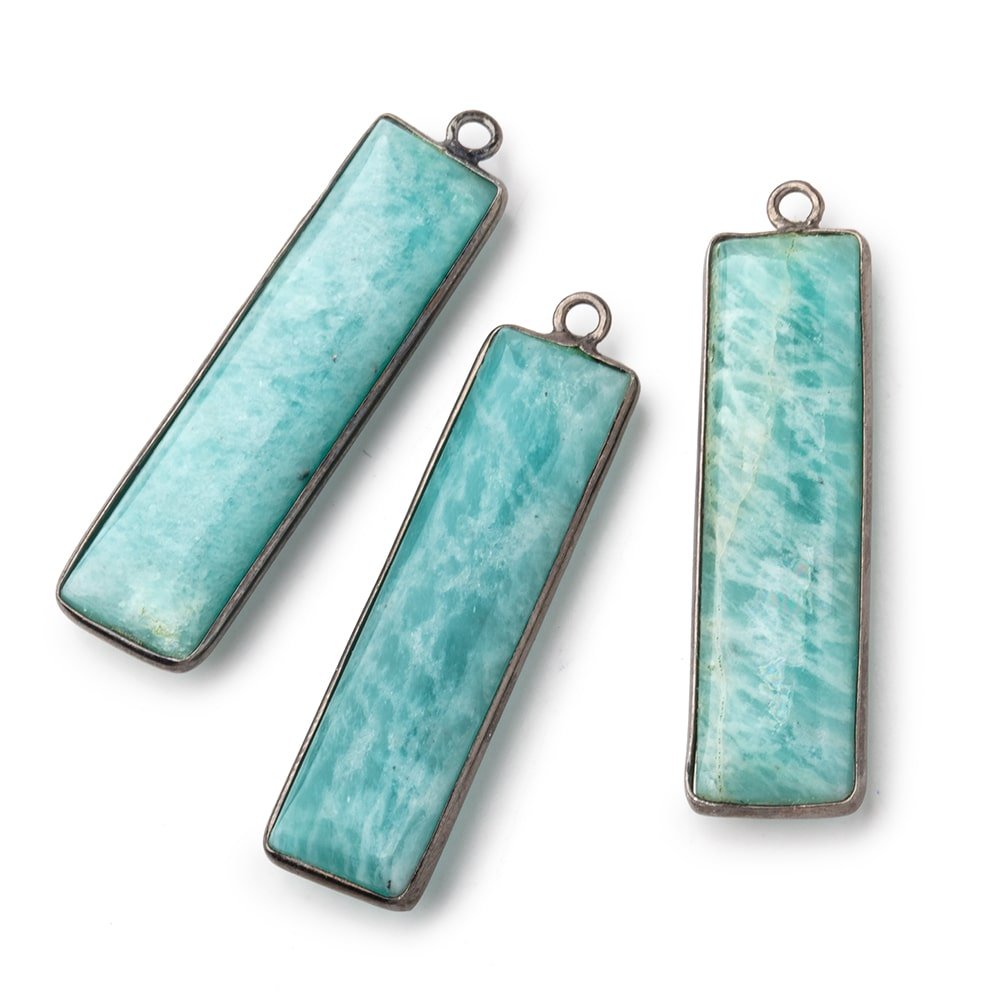 41x11.5mm Black Gold .925 Bezel Amazonite Plain Bar Pendant 1 Focal Bead (ONLINE ORDER ONLY)