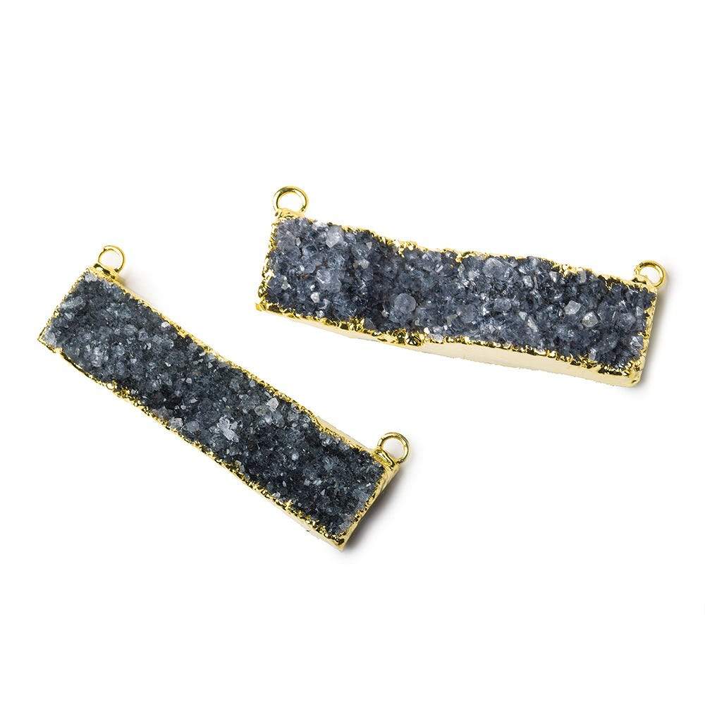 41x11mm 22kt Gold Leafed Grey Smoky Quartz Drusy East West Connector 1 Focal Bead (ONLINE ORDER ONLY)