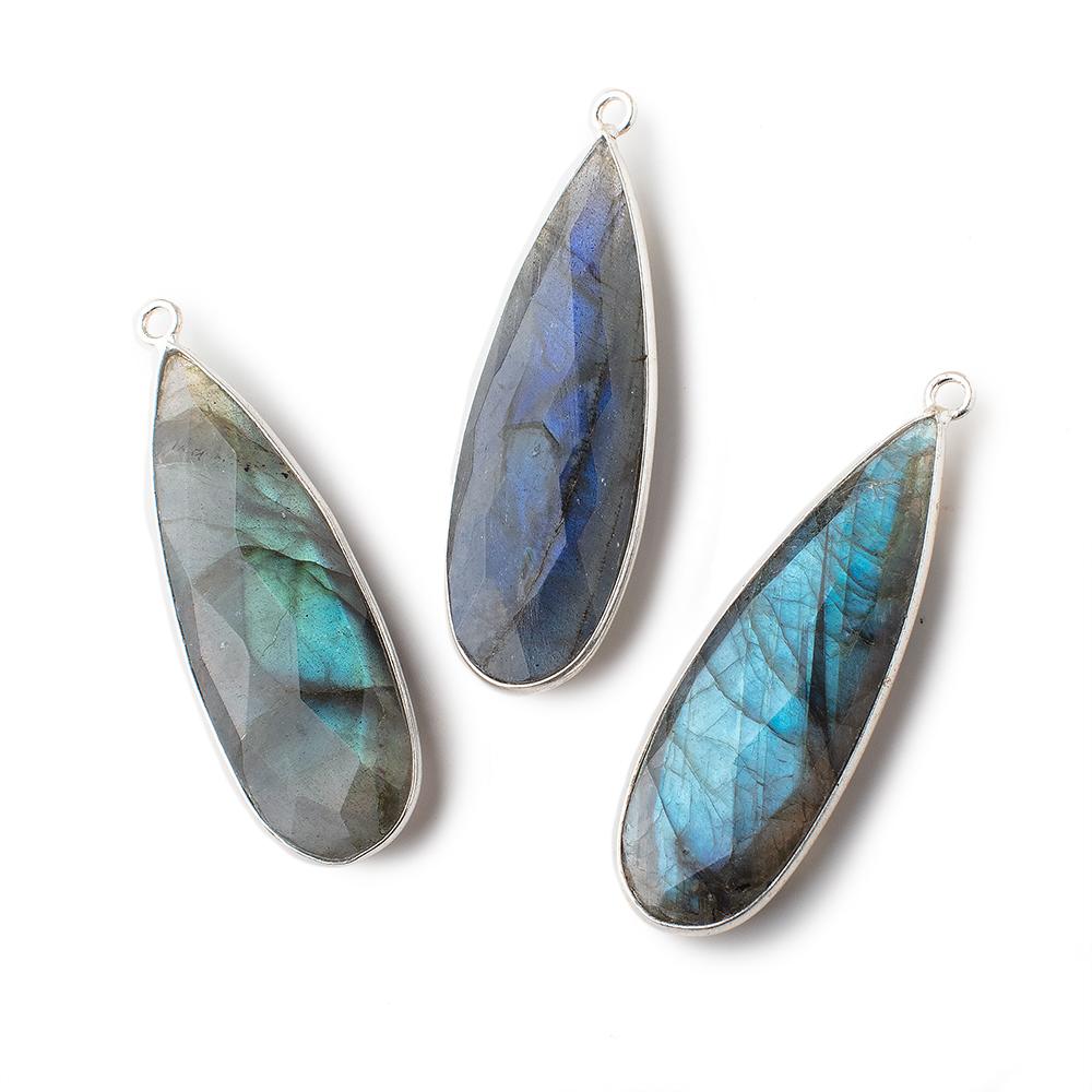 41x14.5mm Silver Bezeled Labradorite Faceted Pear Pendants SET OF 3 (ONLINE ORDER ONLY)