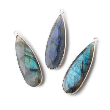 41x14.5mm Silver Bezeled Labradorite Faceted Pear Pendants SET OF 3 (ONLINE ORDER ONLY)