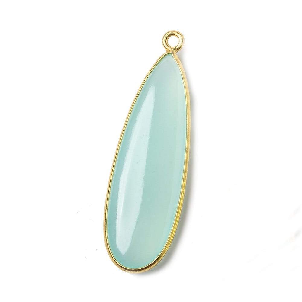 41x14mm Vermeil Bezel SeaBlue Chalcedony plain pear Pendant 1 focal bead (ONLINE ORDER ONLY)