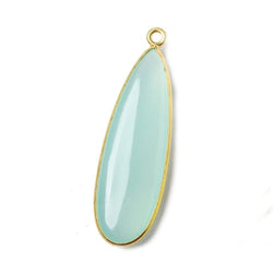 41x14mm Vermeil Bezel SeaBlue Chalcedony plain pear Pendant 1 focal bead (ONLINE ORDER ONLY)