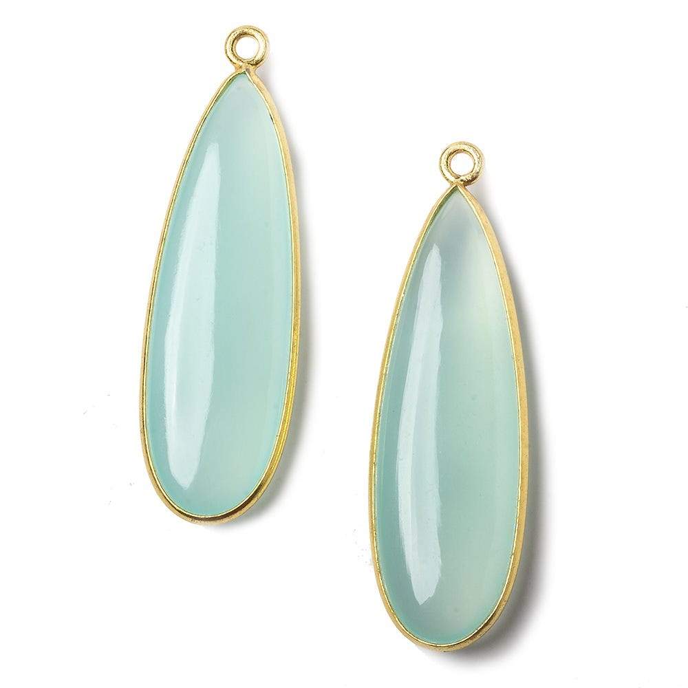 41x14mm Vermeil Bezel SeaBlue Chalcedony plain pear Pendant 1 focal bead (ONLINE ORDER ONLY)