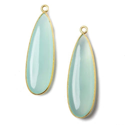 41x14mm Vermeil Bezel SeaBlue Chalcedony plain pear Pendant 1 focal bead (ONLINE ORDER ONLY)