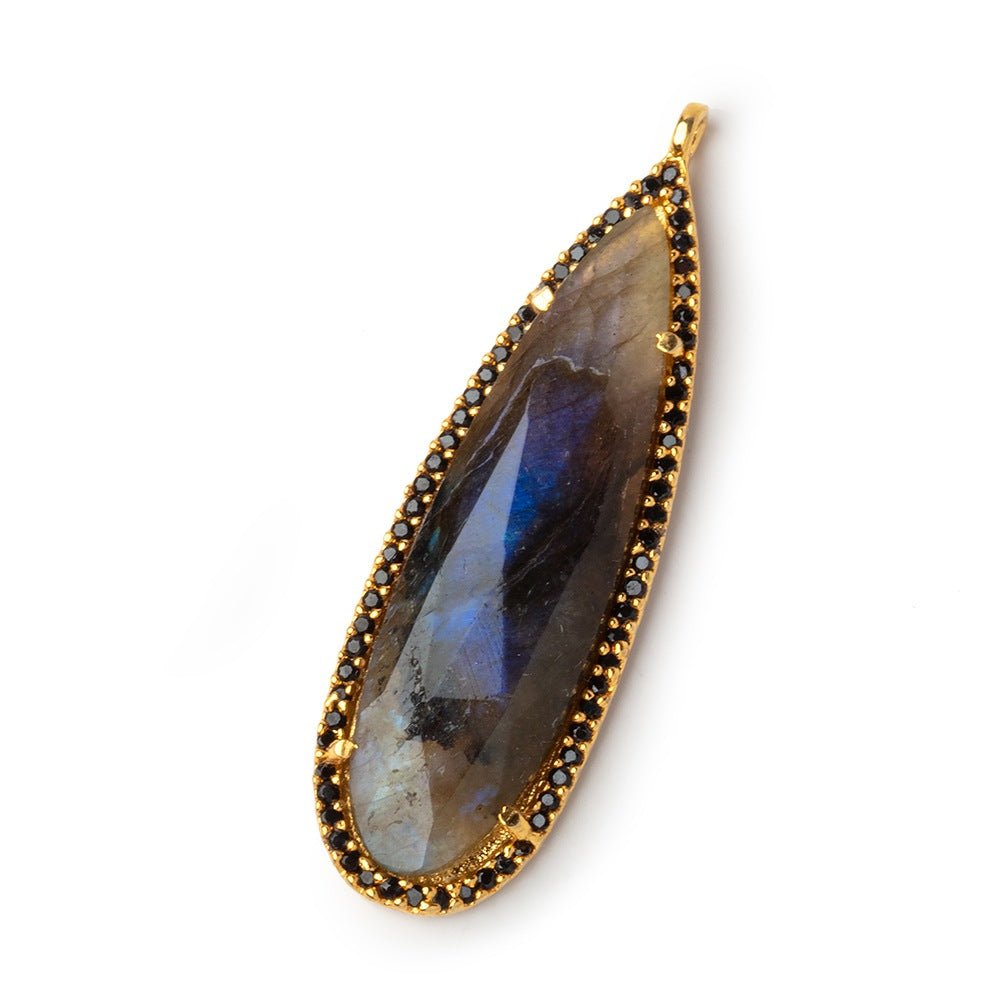 41x14mm Vermeil & Black CZ Bezel Labradorite Pear Pendant 1 Focal (ONLINE ORDER ONLY)