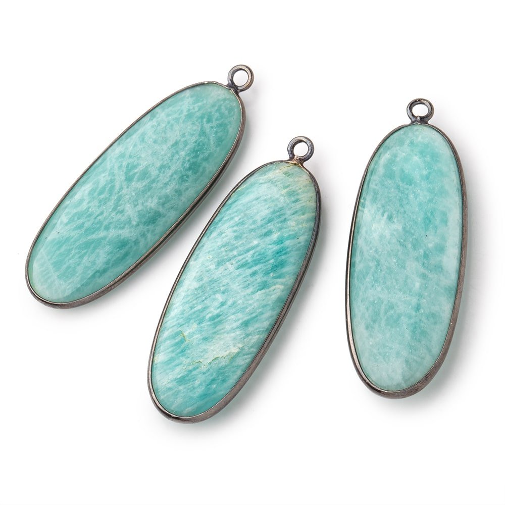 41x16mm Black Gold .925 Bezel Amazonite Plain Oval Pendant 1 Focal Bead (ONLINE ORDER ONLY)