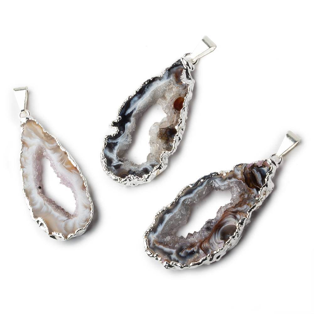 41x19x4mm Silver Leafed Occo Agate Drusy Natural Crystal Slice Pendant with Bail 1 piece (ONLINE ORDER ONLY)