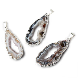 41x19x4mm Silver Leafed Occo Agate Drusy Natural Crystal Slice Pendant with Bail 1 piece (ONLINE ORDER ONLY)