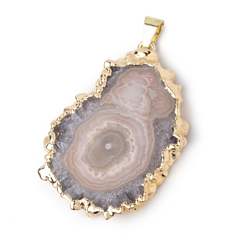 41x30mm Gold Leafed Amethyst Solar Quartz Slice Pendant 1 focal piece (ONLINE ORDER ONLY)