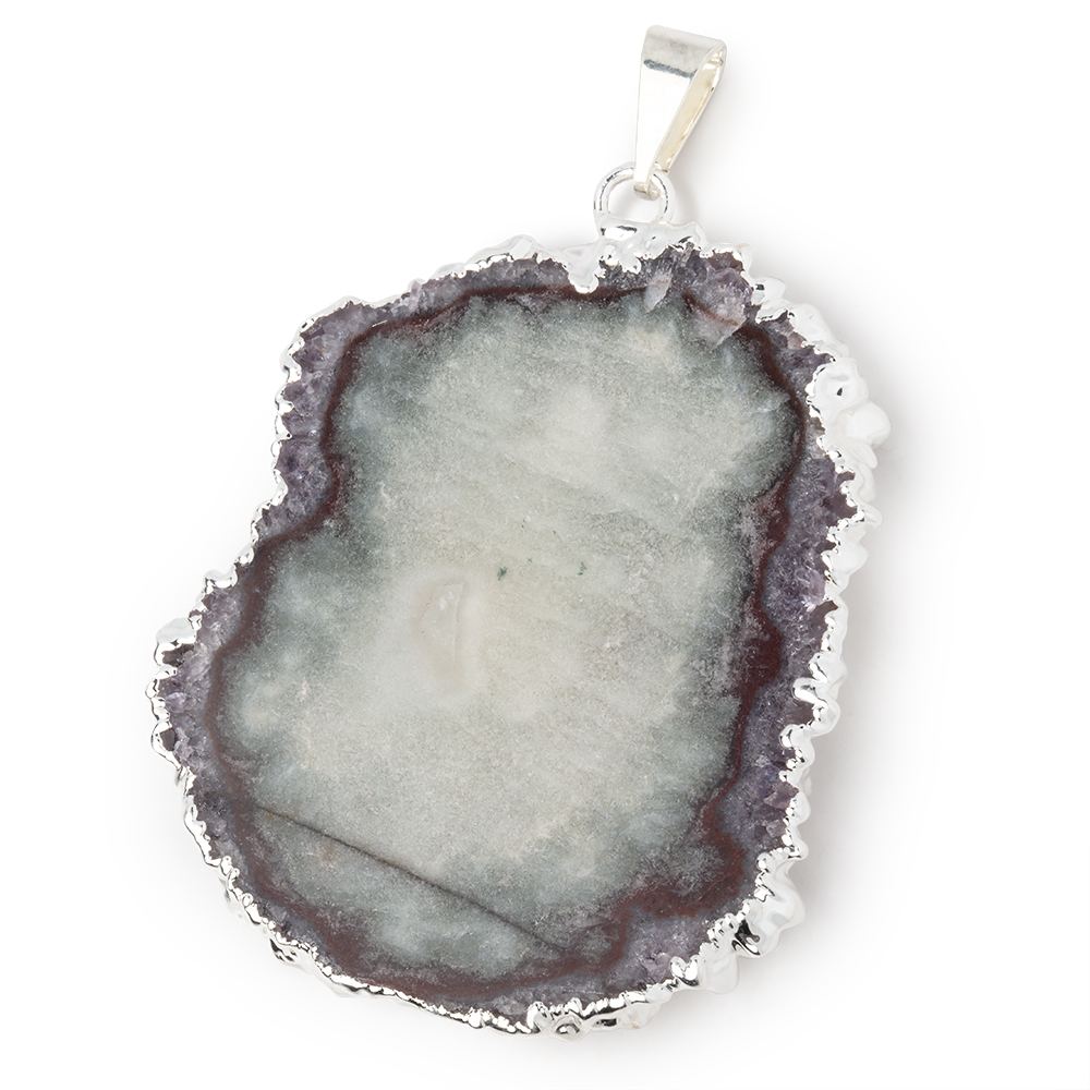 41x36mm Silver Leafed Amethyst Solar Quartz Slice Pendant 1 focal piece (ONLINE ORDER ONLY)