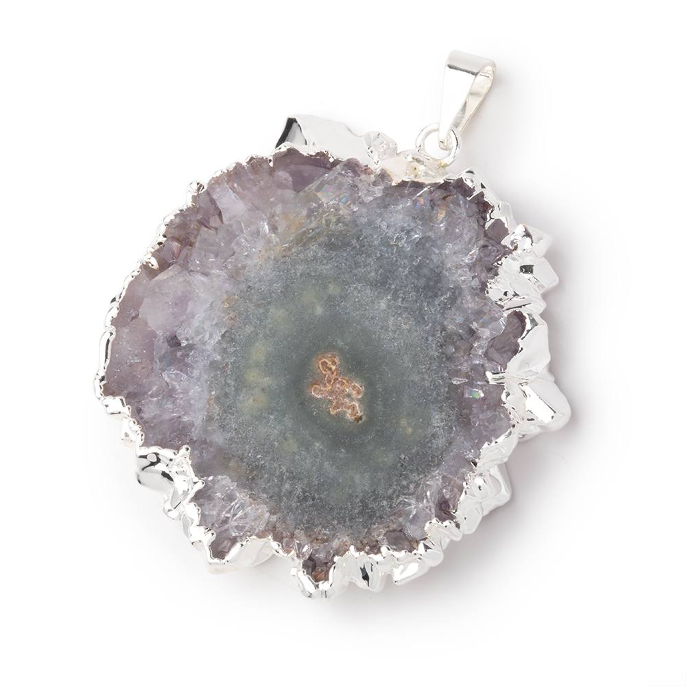 41x40mm Silver Leafed Amethyst Solar Quartz Slice Pendant 1 focal piece (ONLINE ORDER ONLY)