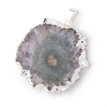 41x40mm Silver Leafed Amethyst Solar Quartz Slice Pendant 1 focal piece (ONLINE ORDER ONLY)