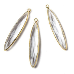 Crystal Quartz Vermeil Bezel Elongated Marquise Pendant 1 focal bead (ONLINE ORDER ONLY)