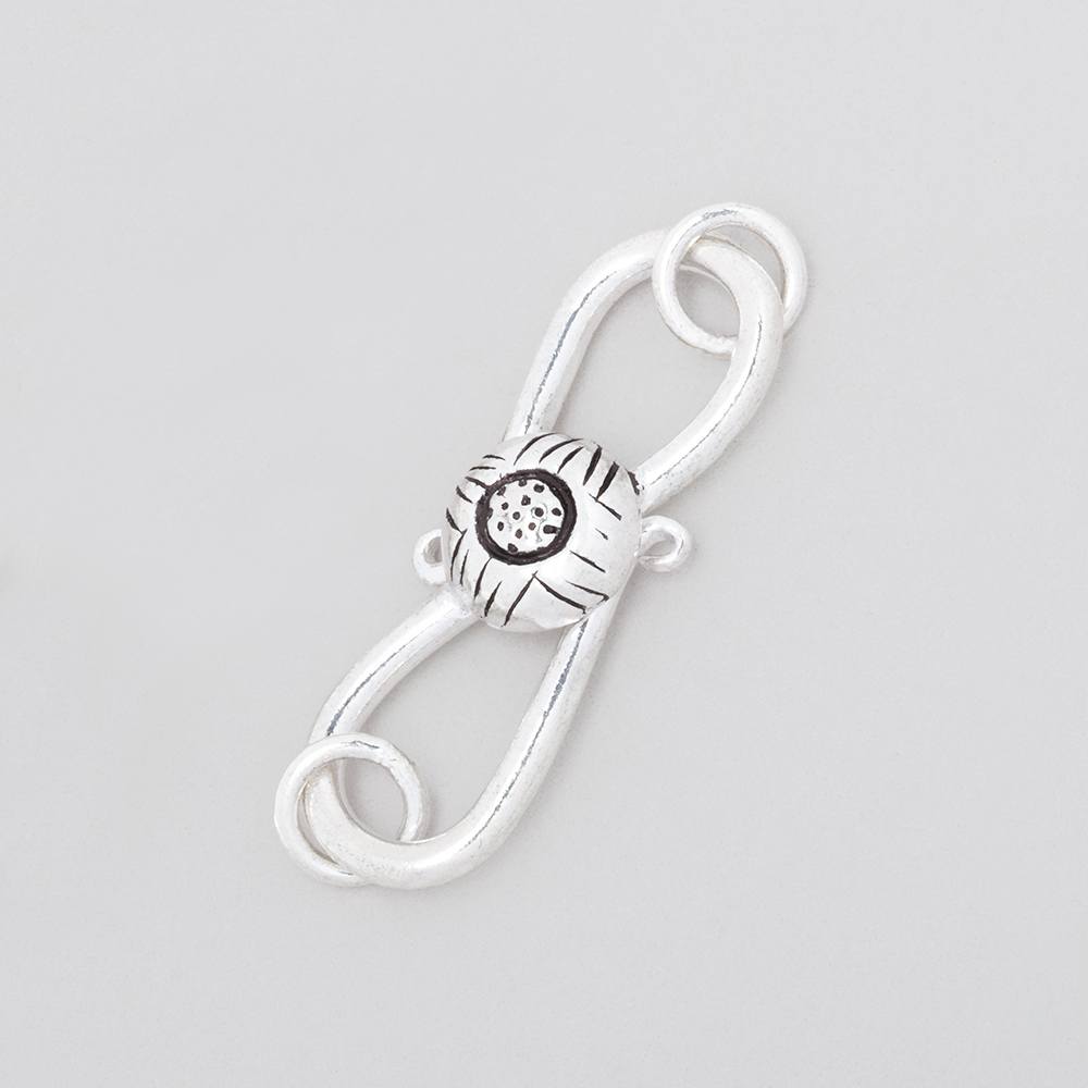 29x10mm Antiqued Sterling Silver S Hook with Floral Button 1 piece (ONLINE ORDER ONLY)